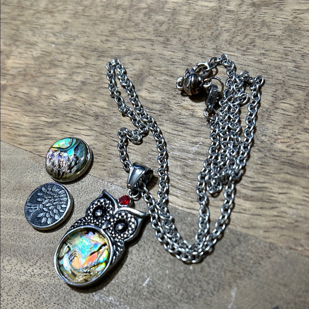 Silver Owl Pendant Necklace with magnetic switch outs - Picture 9 of 11